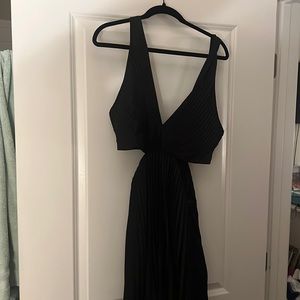 Black satin pleated maxi dress A&F